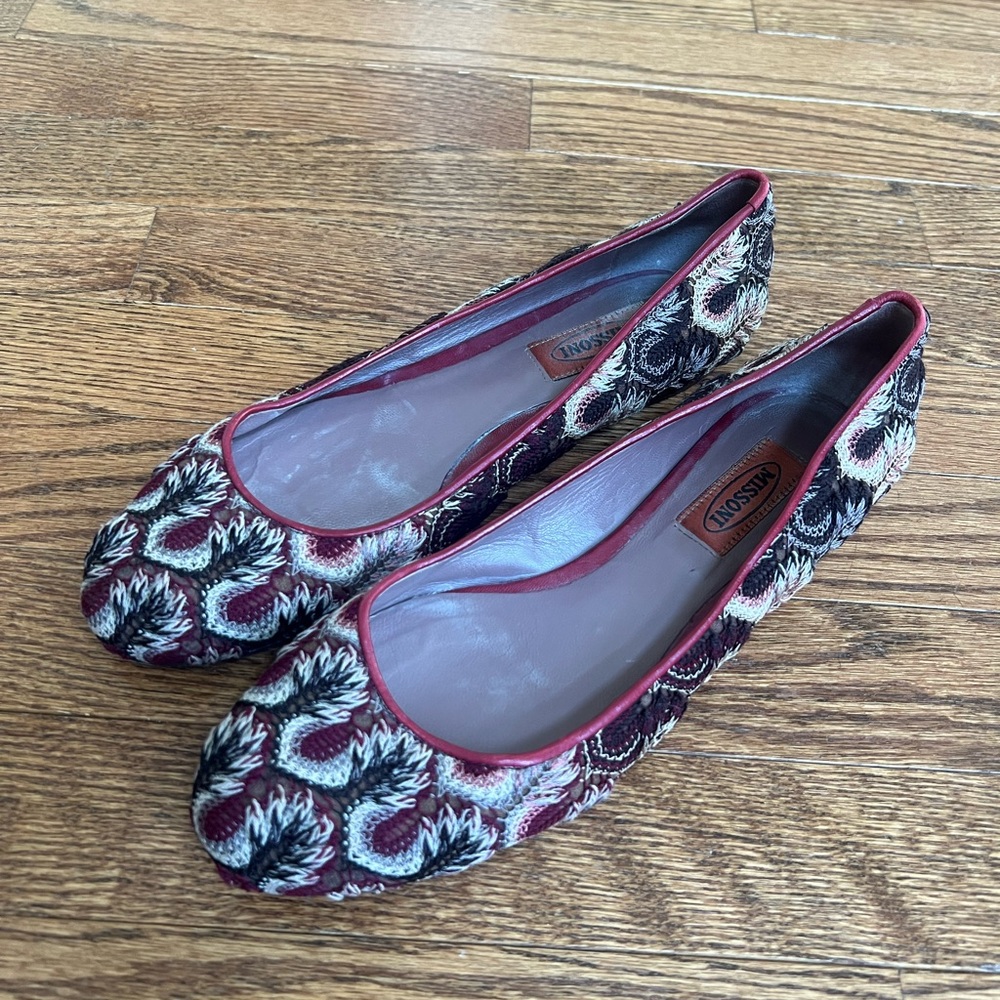 Missoni Women's Embroidered Flats - Burgundy and Cream